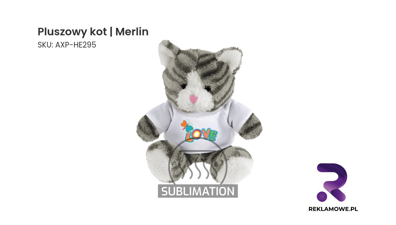 Pluszowy kot Merlin na białym tle